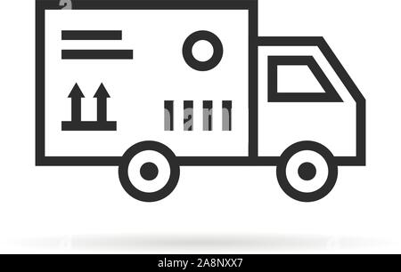 black thin line delivery van with package box Stock Vector