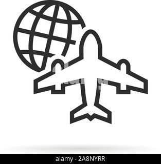 black thin line worldwide global air transportation Stock Vector