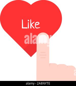finger pressed on red heart button isolated on white Stock Vector