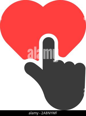 red heart button like finger pressed Stock Vector