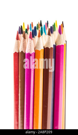 Bunch of color wooden pencils vertical. Isolated on white Stock Photo