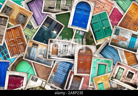 collage of typical vintage  wooden doors Stock Photo