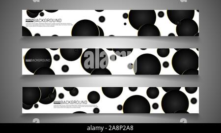 collection vector banners. black round background with a golden circle outline on a white background. web design, presentation, advertising, etc. Stock Vector
