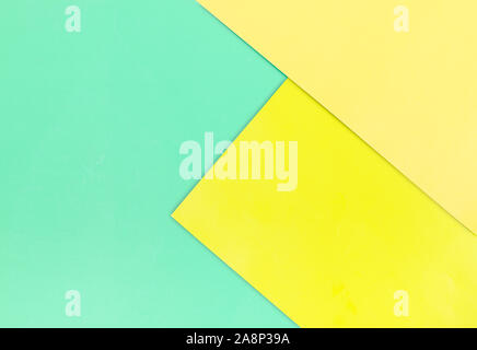 Color paper  background. Three pastel tone - blue, yellow, golden divided shadow lines Stock Photo