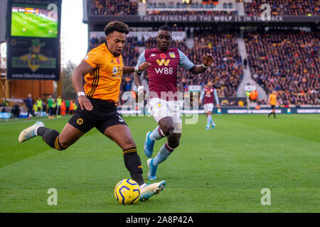 10th November 2019, Molineux, Wolverhampton, England; Premier League, Wolverhampton Wanderers v Aston Villa : Adama Traore (37) of Wolverhampton Wanderers crosses the ball Credit: Gareth Dalley/News Images Stock Photo