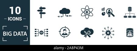 Big Data icon set. Include creative elements cloud hosting, cloud management, data science, pattern system, ambiguity icons. Can be used for report Stock Vector