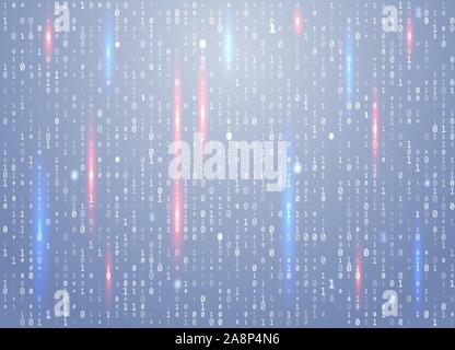 Vector binary code background with highlight an important element, error, software vulnerability. Big data and programming hacking, decryption Stock Vector