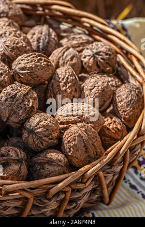Walnuts in a basket; Stock Photo