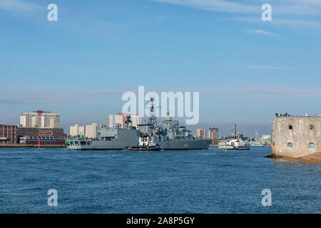 German Frigate FGS LUEBECK Entering Portsmouth Naval Dockyard on a goodwill visit. F241 is a Bremen class Frigate.