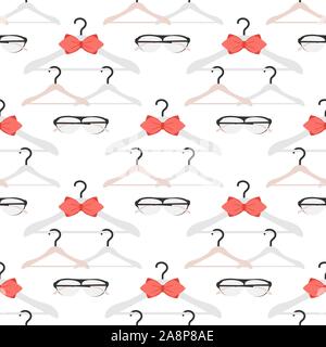 Vector seamless pattern with clothes hangers. Dry cleaning and laundry service. Black friday, big sale, discount. Organization of storage in a wardrob Stock Vector
