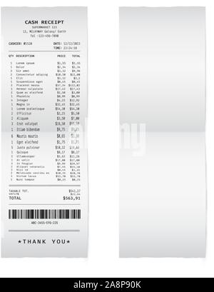 Template of a shop receipt. Mockup of a check from mall. Stock Vector
