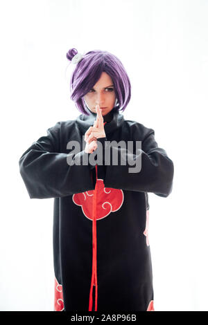 woman anime cosplayer with purple japan hair Stock Photo - Alamy