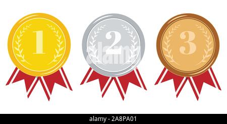 Medal set isolated on white background golden, silver, bronze medal isolated on white background. Stock Vector