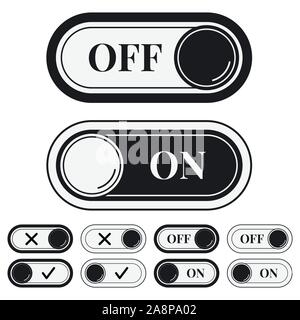 On Off sliders icon set isolated on white background. Stock Vector