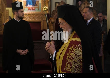 Brussels, Belgium. 10th Nov, 2019. Brussels, Belgium on November 10, 2019. Ecumenical Patriarch Bartholomew holds a mass at Saints Archangels Michael and Gabriel Orthodox Cathedral. Credit: ALEXANDROS MICHAILIDIS/Alamy Live News Stock Photo