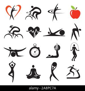 Health Fitness sport icons sets. Set of fitness and healthy lifestyle stylized icons.Isolated on white background. Vector available. Stock Vector