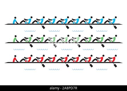 Rowing race eights, icons. Stylized illustration of Rowers competitors on white background.Vector available. Stock Vector