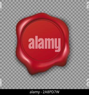 Red wax seal. Vector Illustration isolated on transparent background Stock Vector