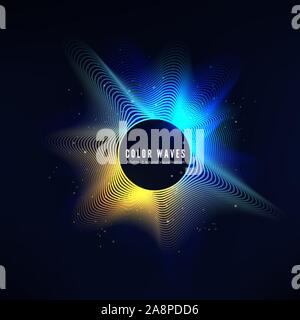 Radial color sound wave curve with light particles. Colorful equalizer visualisation. Abstract colorful cover for music poster and banner. Vector back Stock Vector