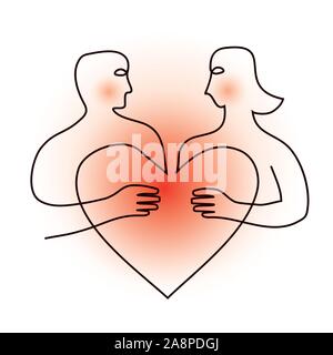 Loving couple holding a heart icon. Set of icons with couple holding heart symbol,line art stylized.Isolated on white background. Vector available. Stock Vector