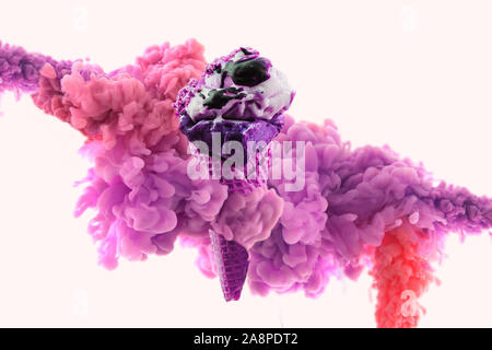 Creative ice cream with zero gravity. Ink in water style. Stock Photo