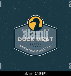 premium fresh duck meat label. retro styled meat shop emblem, badge, design elements, logotype template. vector illustration Stock Vector