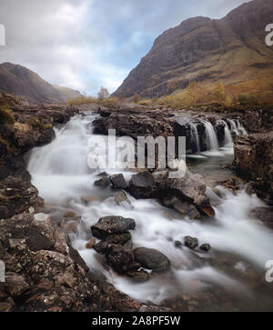 Waterfall on the River Coe, United Kingdom, Scotland, Glencoe Mountain Stock Photo