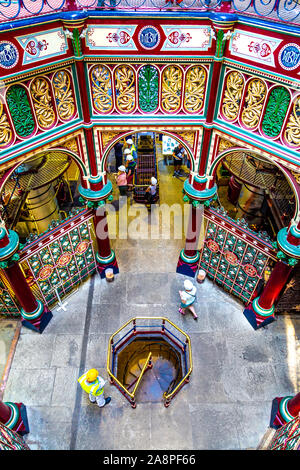 The colourful decorative ironwork of The Octagon at the Victorian Crossness Pumping Station, UK Stock Photo