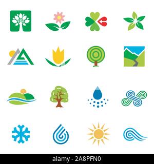 Icons nature landscape weather. Set of colorful icons icons with themes nature.Isolated on white background. Vector available. Stock Vector