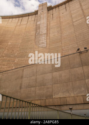 Wall of the dam from base level, Flaming Gorge Dam, Flaming Gorge National Recreation Area, Utah. Stock Photo