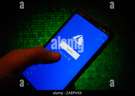 In this photo illustration a Microsoft Azure logo displayed on a smartphone. Stock Photo