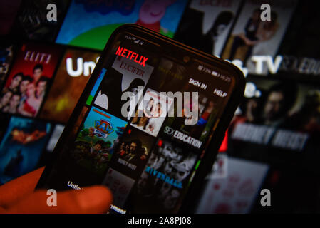 In this photo illustration a Netflix app displayed on a smartphone. Stock Photo