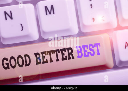 Text sign showing Good Better Best. Business photo text Increase quality Improvement Achievement Excellence Stock Photo