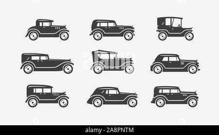 Retro cars icon set. Transport, transportation symbol. Vector illustration Stock Vector