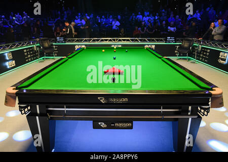 Coventry, UK. 10th Nov, 2019. The overview of the the table prior to the match between Judd Trump vs Neil Robertson during Final of 2019 ManBetx Champion of Champions at Ricoh Arena on Sunday, November 10, 2019 in COVENTRY ENGLAND. Credit: Taka G Wu/Alamy Live News Stock Photo