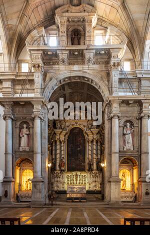 The majestic interior decorations of the Sao Lourenco church in Porto, Portugal. Stock Photo