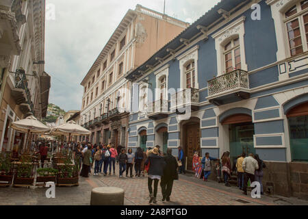 Colonial architecture in historic Old Town Quito, Ecuador Stock Photo