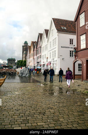 Stavanger, Norway-September 2016. Anonymous person walking around Stavanger. Stavanger is a city in southwestern Norway. The cathedral of Stavanger, l Stock Photo