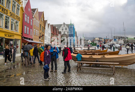Stavanger, Norway-September 2016. Anonymous person walking around Stavanger. Stavanger is a city in southwestern Norway. The cathedral of Stavanger, l Stock Photo
