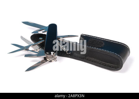 Black swiss army knife isolated on a white background. High resolution photo. Full depth of field. Stock Photo