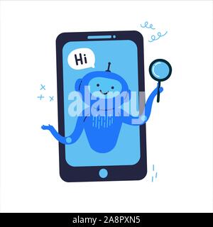 Phone with chat bot that is ready to help  Stock Vector