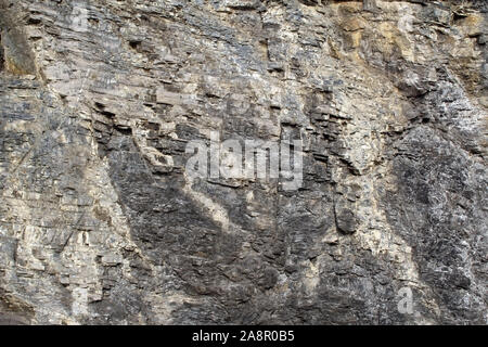 Sedimentary carbonate rock layers seen in detail Stock Photo