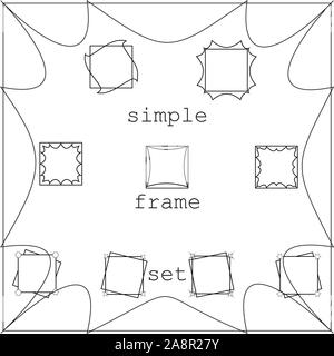 Vector mono line graphic design templates - frames and borders on decorative blurred background. Set of outline emblems and badges - abstract logo tem Stock Vector