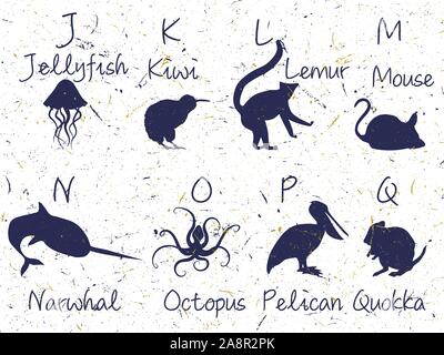 Alphabet With Animals Sillhouette Included Name Font Letters Abc For Kids With Cute Animal Characters Vector Illustration Isolated On White Back Stock Vector Image Art Alamy