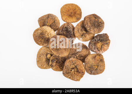 top view of delicious dried figs isolated on white Stock Photo