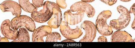 top view of cashew nuts isolated on white, panoramic shot Stock Photo