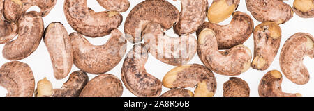 top view of cashew nuts isolated on white, panoramic shot Stock Photo