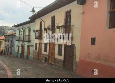 Colorful houses in the bohemian La Ronda District of Old Town Quito, Ecuador Stock Photo