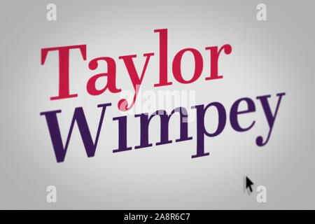 Logo of the public company Taylor Wimpey displayed on a computer screen in close-up. Credit: PIXDUCE Stock Photo