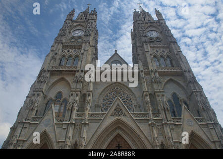 Clock towers on the Basilica of the National Vow (Basílica del Voto Nacional), Quito, Ecuador Stock Photo